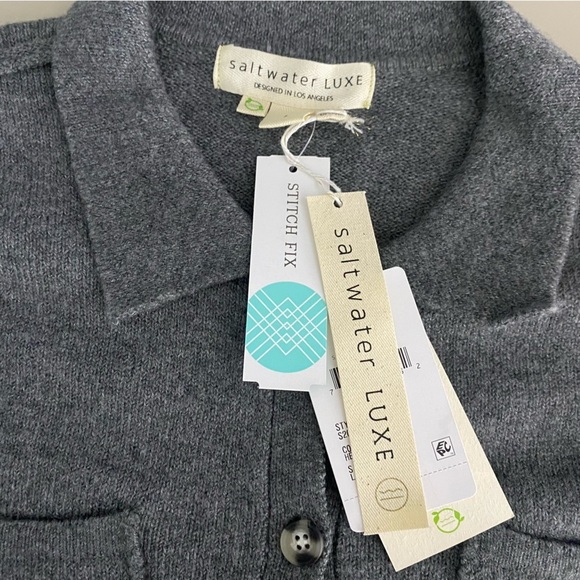NEW Stitch Fix Saltwater Luxe Long Sleeve Cardigan Sweater Large Gray Collared - Picture 5 of 11